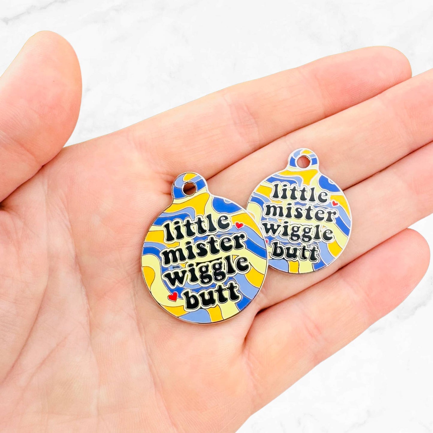 Cute Dog Charm & Pet ID Tag - Little Mister Wiggle Butt : Collar Charm (blank backside) / Large 1.25"