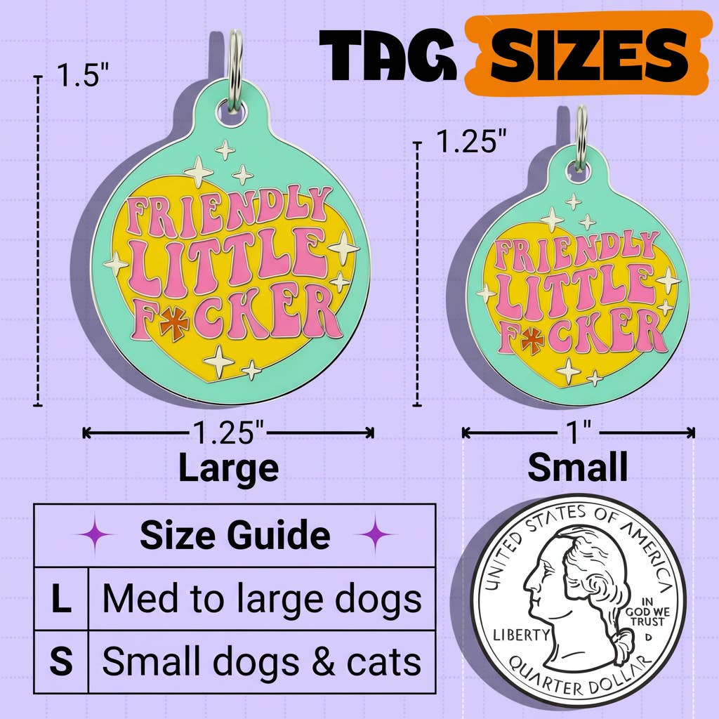 Funny Dog Charm & Pet ID Tag - Friendly Little F*cker: Collar Charm (blank backside) / Small 1"