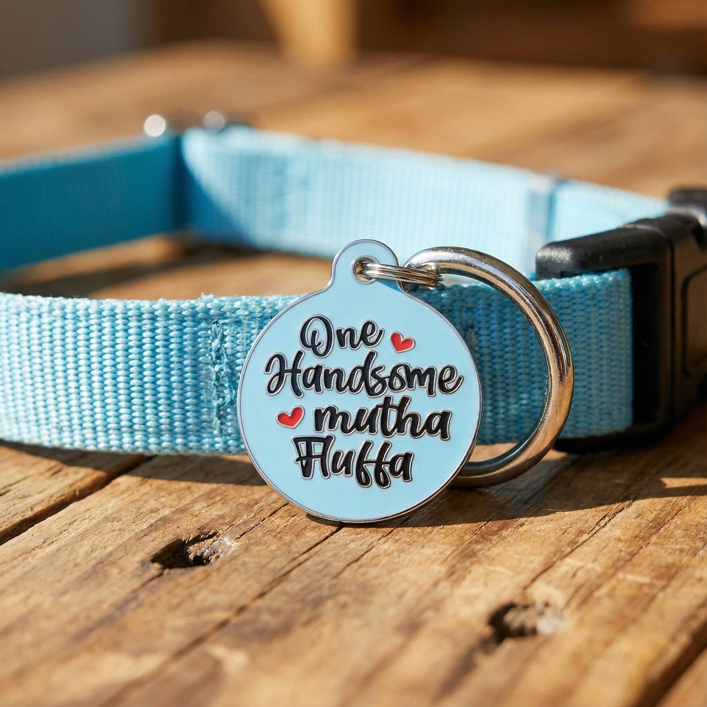 Cute Dog Charm & Pet ID Tag - One Handsome Mutha Fluffa: Collar Charm (blank backside) / Small 1"