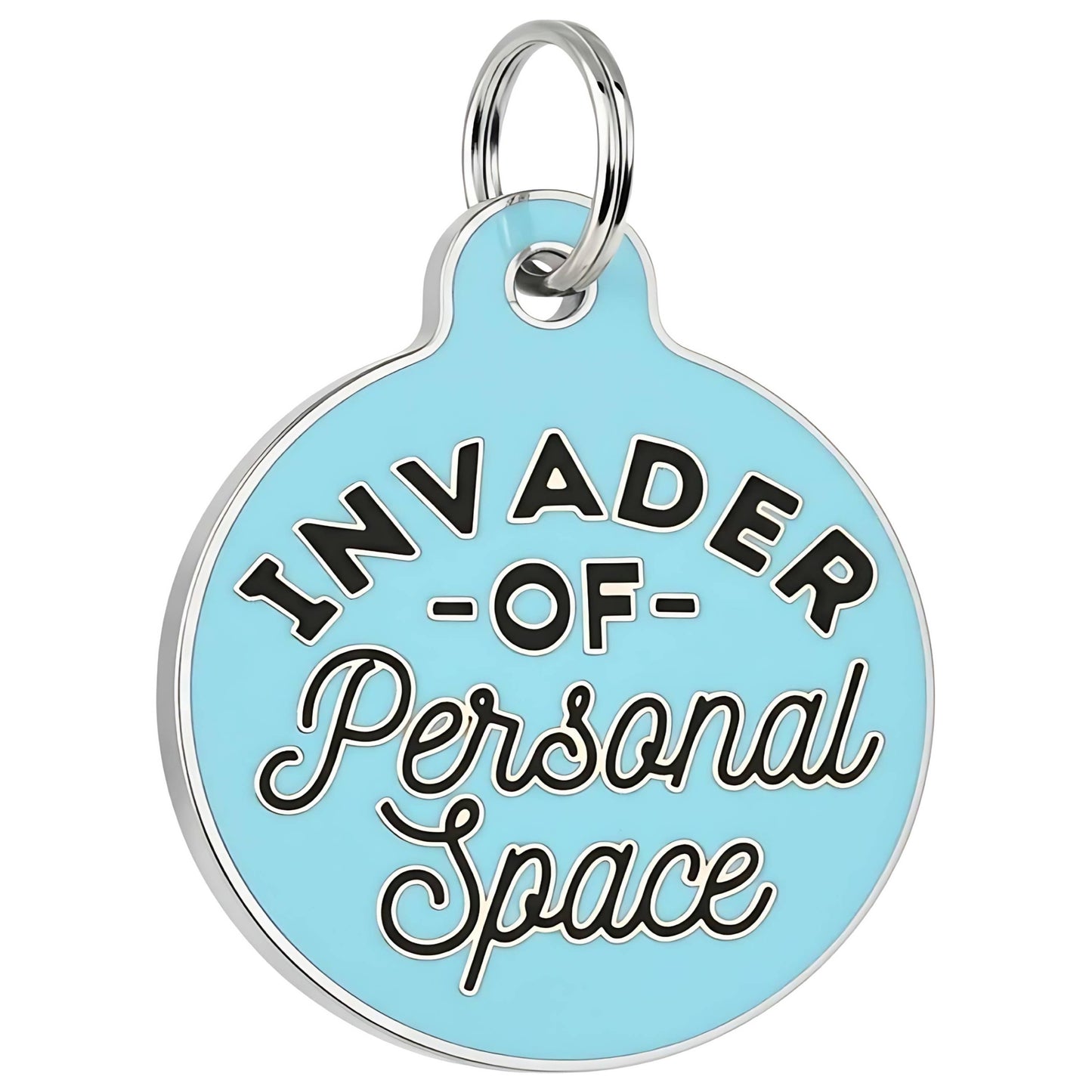 Funny Dog Charm & Pet ID Tag - Invader Personal Space *Blue: Collar Charm (backside blank) / Large 1.25"