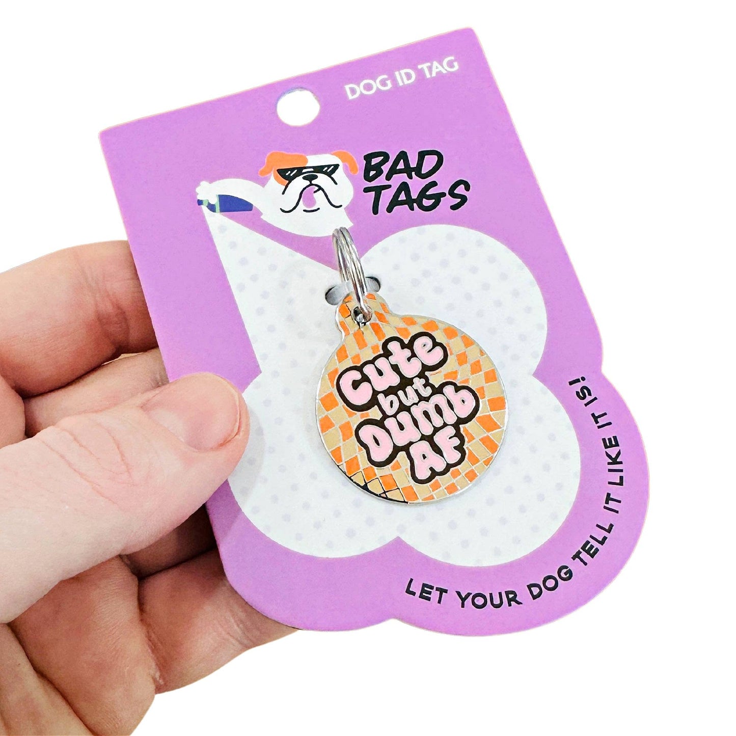 Funny Dog Tag Charm & Pet ID Accessory - Cute but Dumb AF: Collar Charm (blank backside) / Small 1"