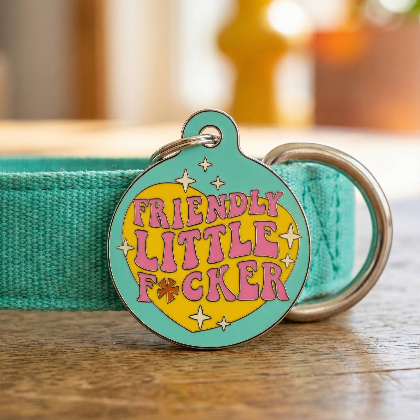 Funny Dog Charm & Pet ID Tag - Friendly Little F*cker: Collar Charm (blank backside) / Small 1"