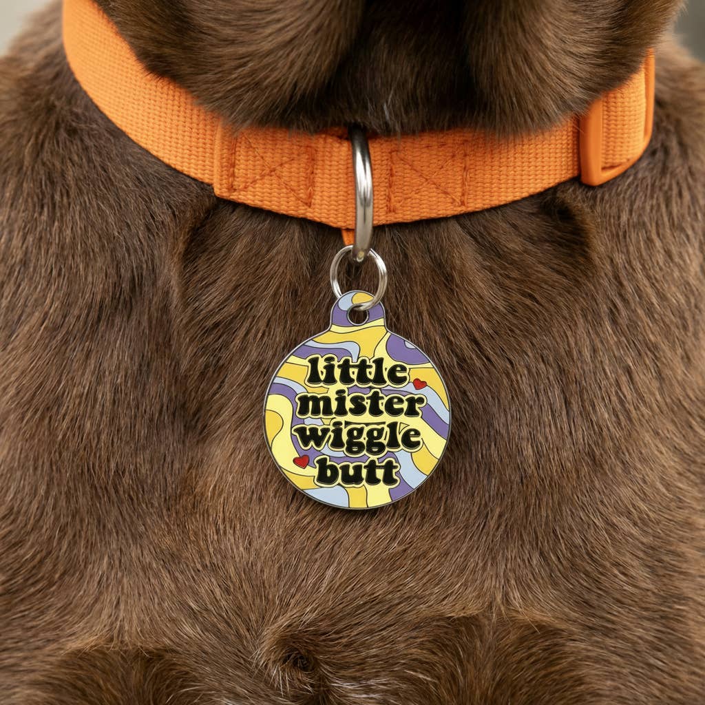 Cute Dog Charm & Pet ID Tag - Little Mister Wiggle Butt : Collar Charm (blank backside) / Large 1.25"