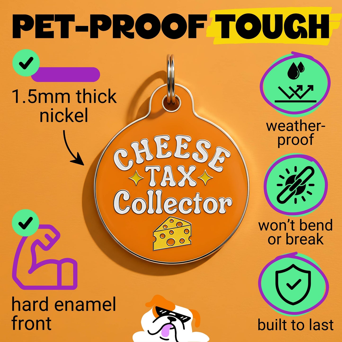 Cute Dog Charm & Pet ID Tag - Cheese Tax Collector: Collar Charm (blank backside) / Small 1"