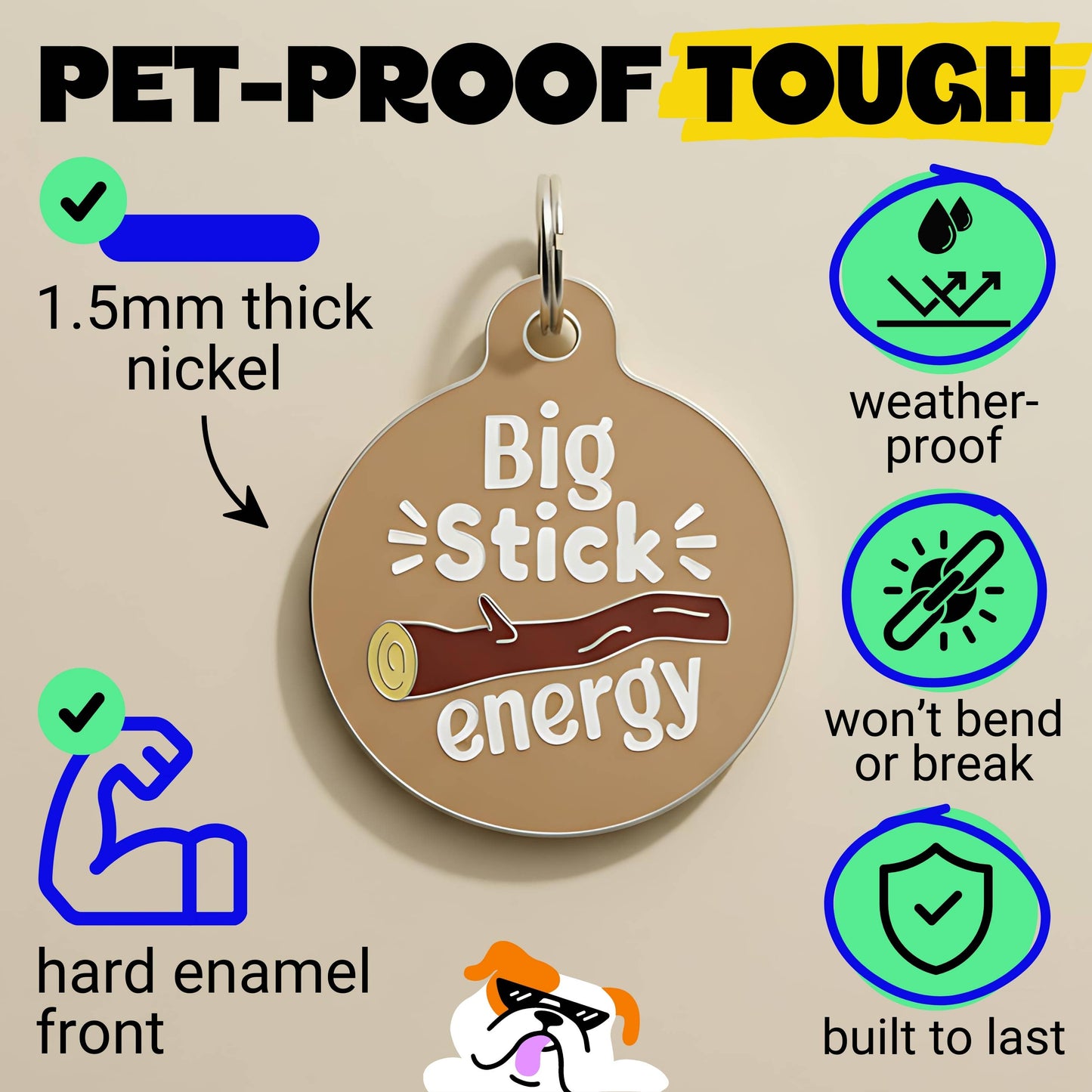 Funny Dog Charm & Pet ID Tag - Big Sticker Energy : Small / Collar Charm (blank backside)