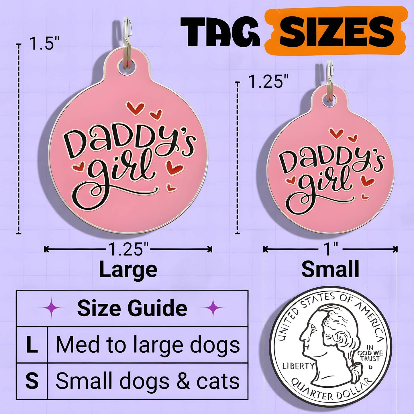 Cute Dog Collar Charm & Pet ID Accessory - Daddy's Girl: Collar Charm (blank backside) / Small 1"