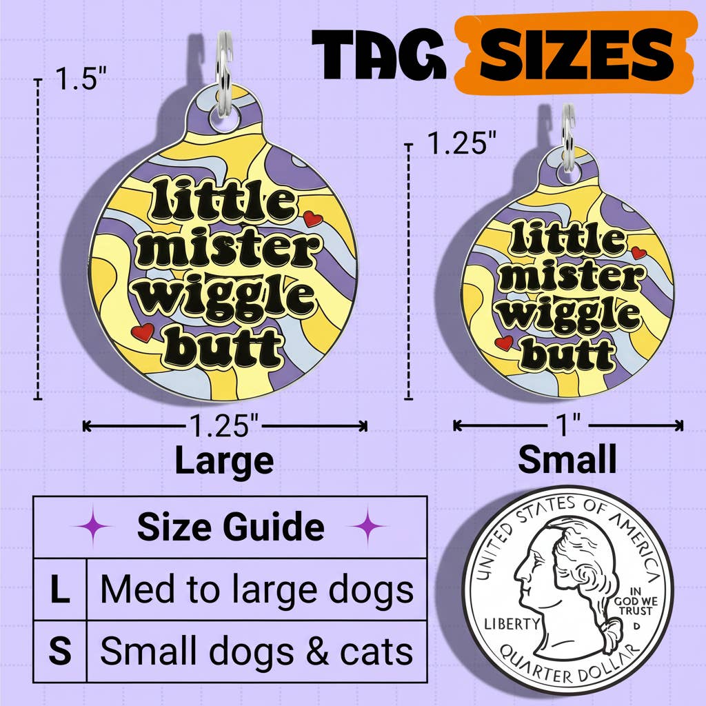 Cute Dog Charm & Pet ID Tag - Little Mister Wiggle Butt : Collar Charm (blank backside) / Large 1.25"
