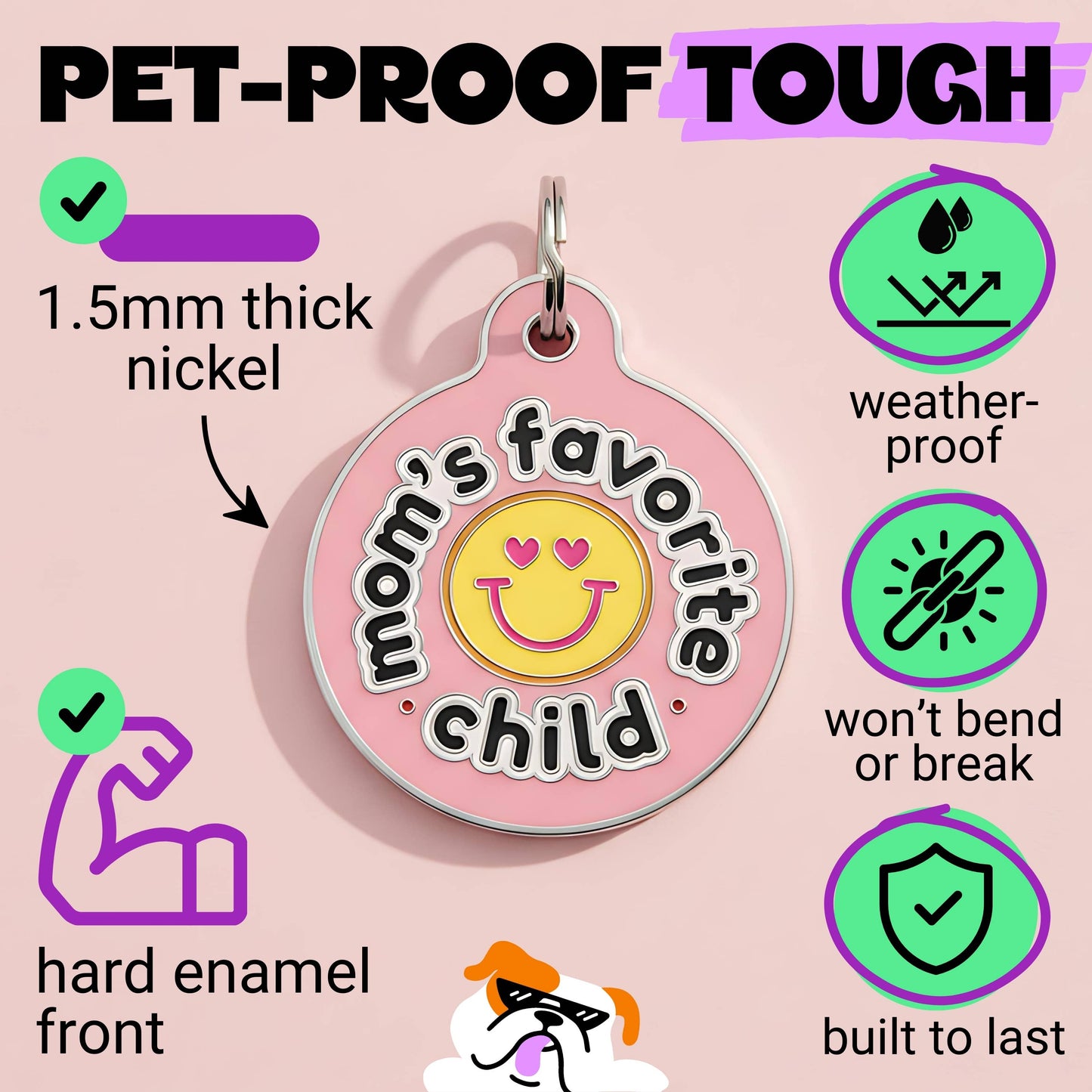 Cute Pet Accessory & Dog ID Tag - Mom's Fave Child *Pink: Small / Collar Charm (Blank Backside)