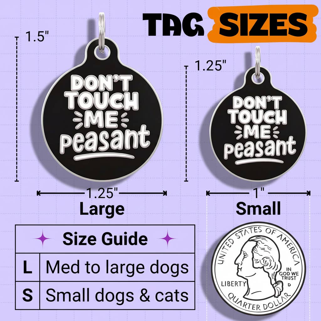 Funny Dog Tag Collar Charm & Pet ID - Don't Touch Me Peasant: Collar Charm (Blank Backside) / Small 1"