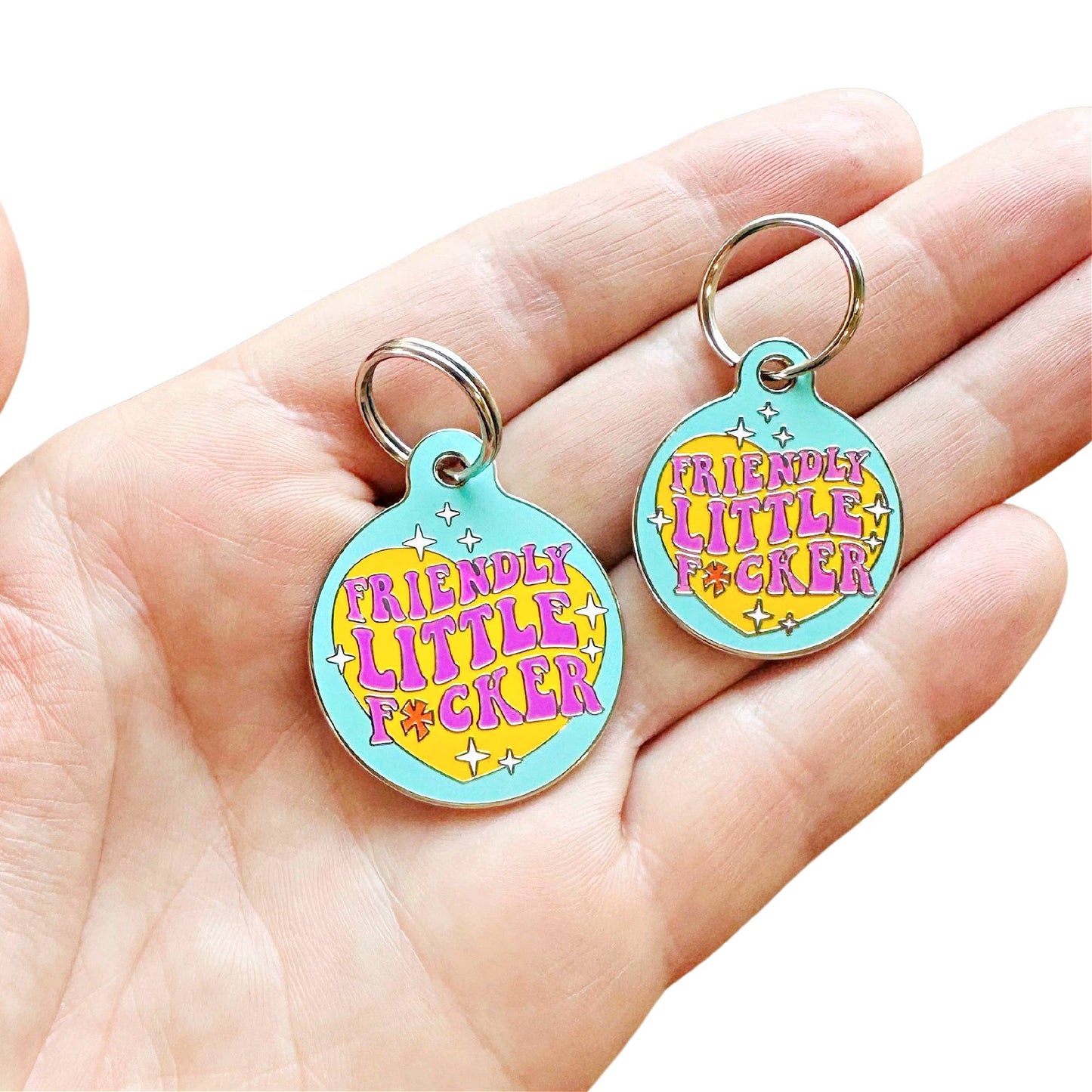 Funny Dog Charm & Pet ID Tag - Friendly Little F*cker: Collar Charm (blank backside) / Small 1"