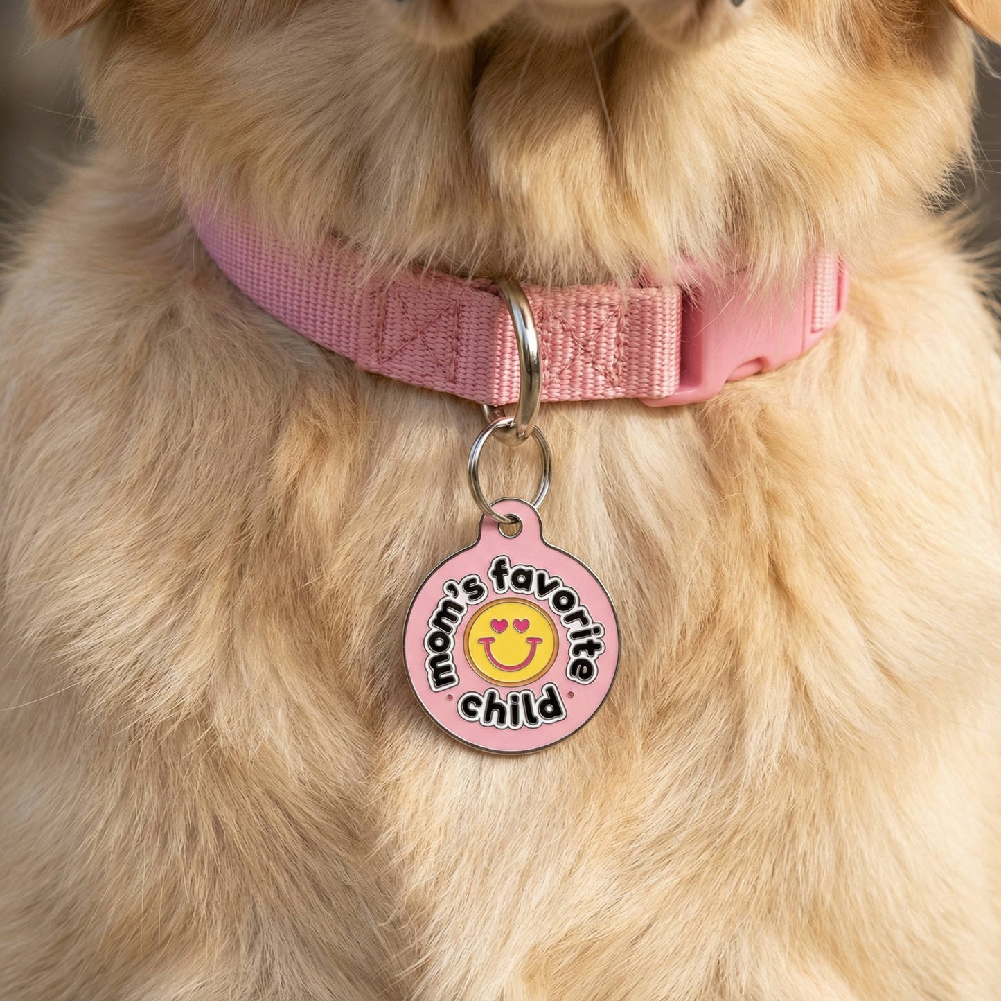 Cute Pet Accessory & Dog ID Tag - Mom's Fave Child *Pink: Small / Collar Charm (Blank Backside)