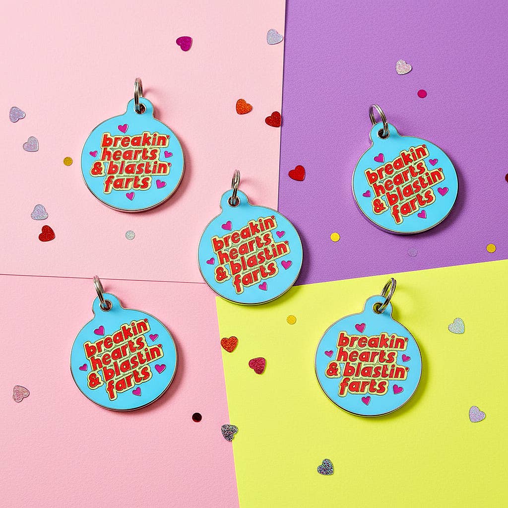 Funny Dog Charm & Pet ID Tag - Breakin Hearts, Blastin Farts: Collar Charm (blank backside) / Small 1"