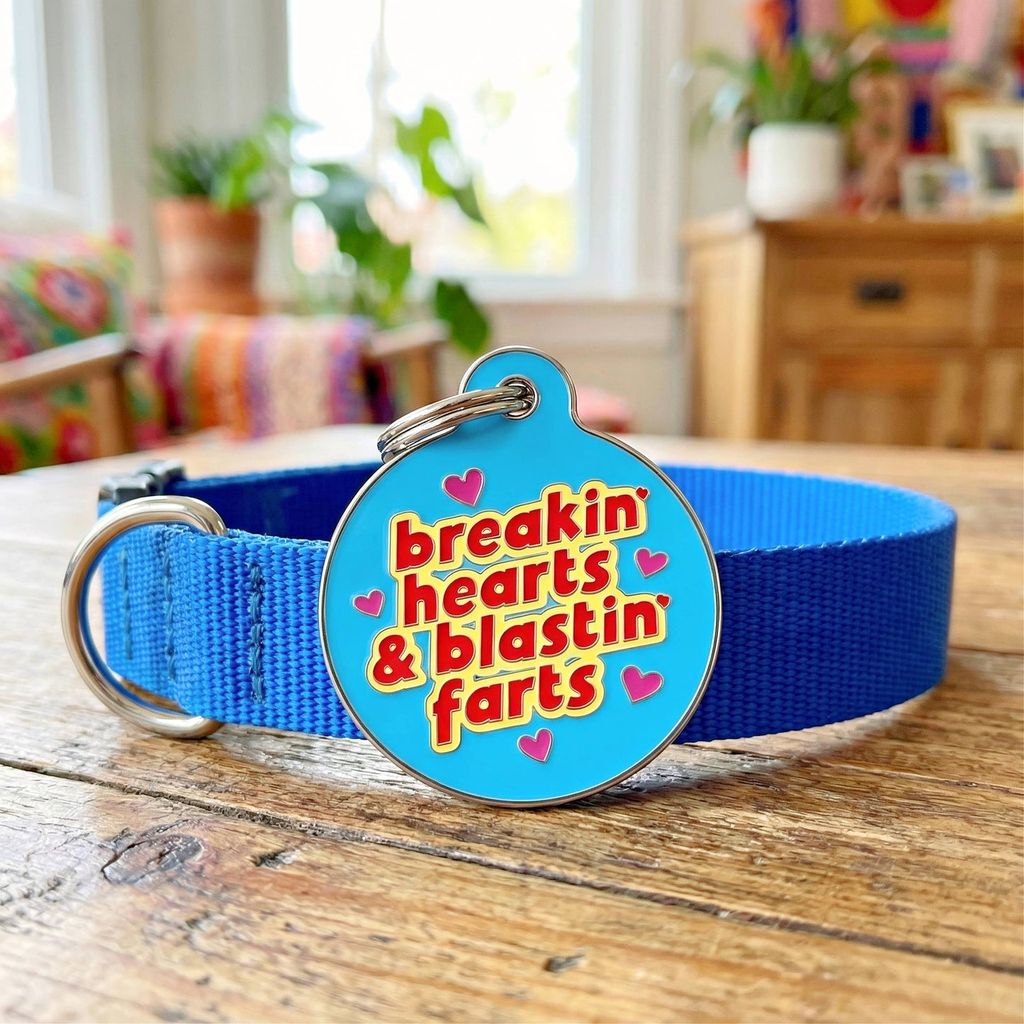 Funny Dog Charm & Pet ID Tag - Breakin Hearts, Blastin Farts: Collar Charm (blank backside) / Small 1"