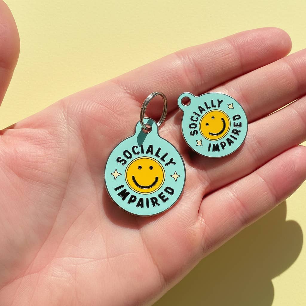 Funny Dog Charm & Pet ID Tag - Socially Impaired *Green: Large / Charm (Blank)